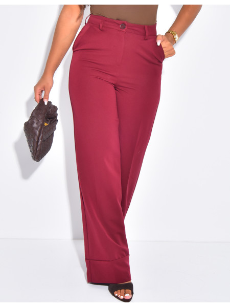 Pantalon de tailleur taille haute à revers