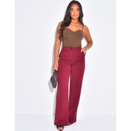 Pantalon de tailleur taille haute à revers