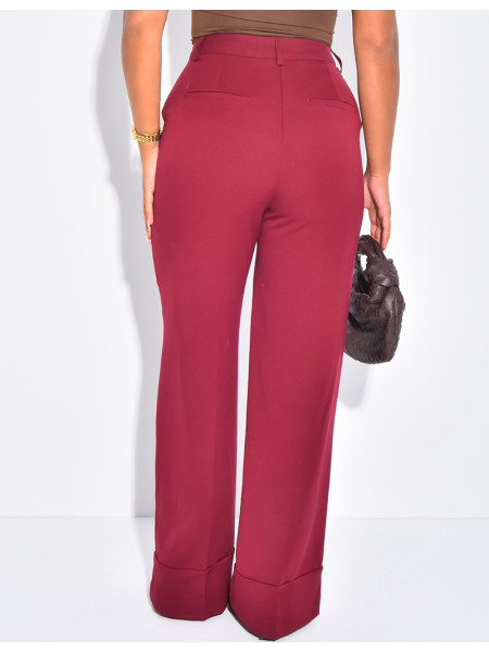 Pantalon de tailleur taille haute à revers