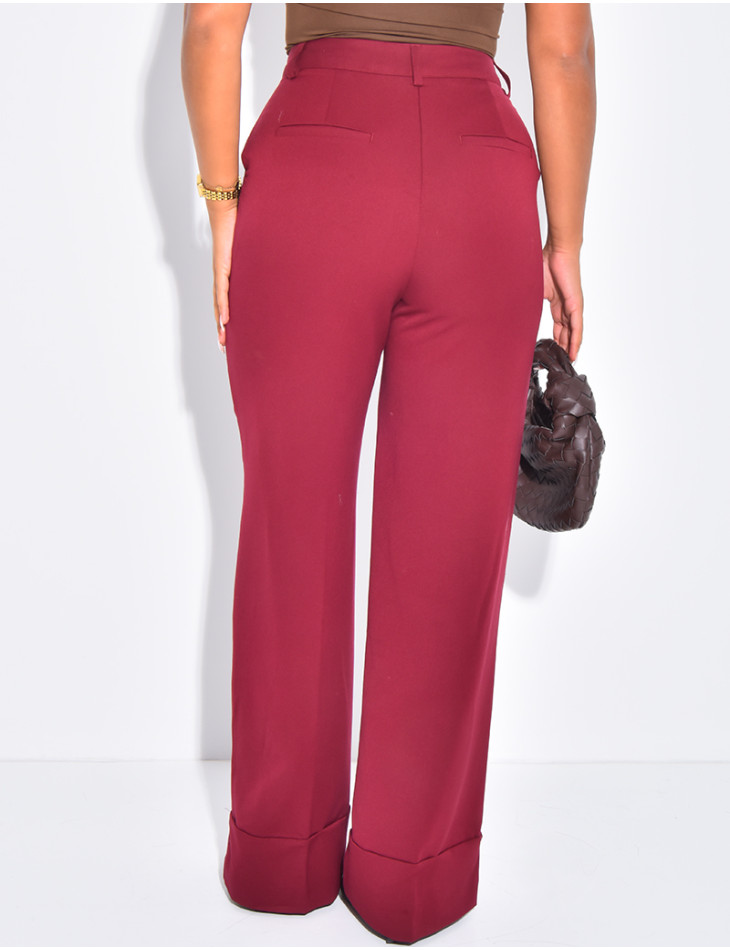 Pantalon de tailleur taille haute à revers