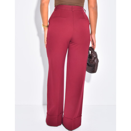 Pantalon de tailleur taille haute à revers
