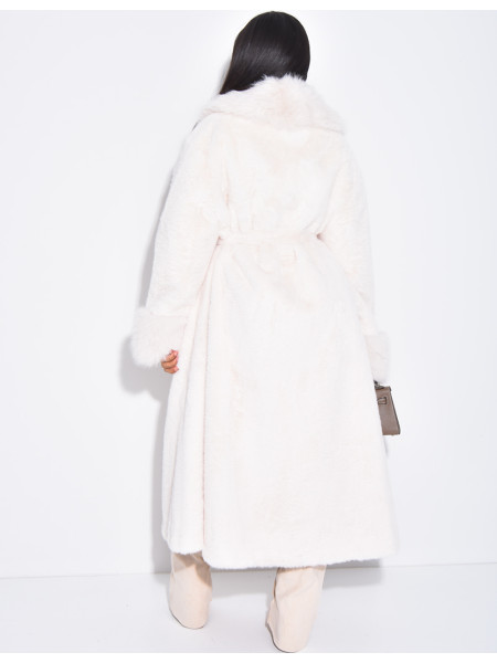 Belted faux fur coat