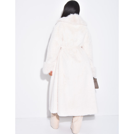 Belted faux fur coat