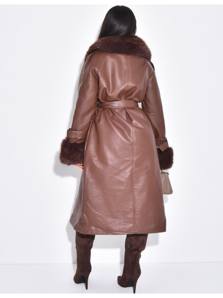 Manteau en similicuir à fausse fourrure