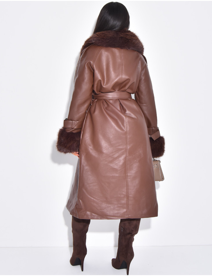 Manteau en similicuir à fausse fourrure