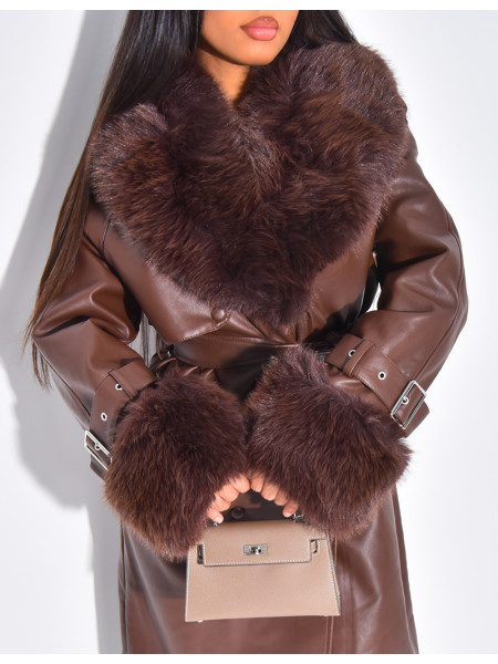 Manteau en similicuir à fausse fourrure