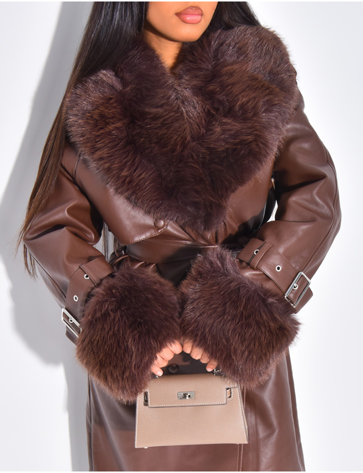 Manteau en similicuir à fausse fourrure