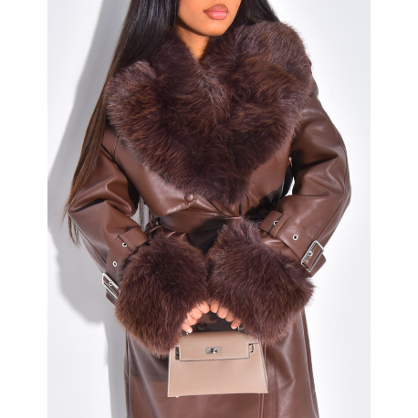 Manteau en similicuir à fausse fourrure
