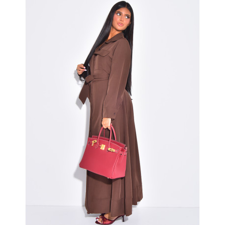 Long shirt dress with pocket and waist belt