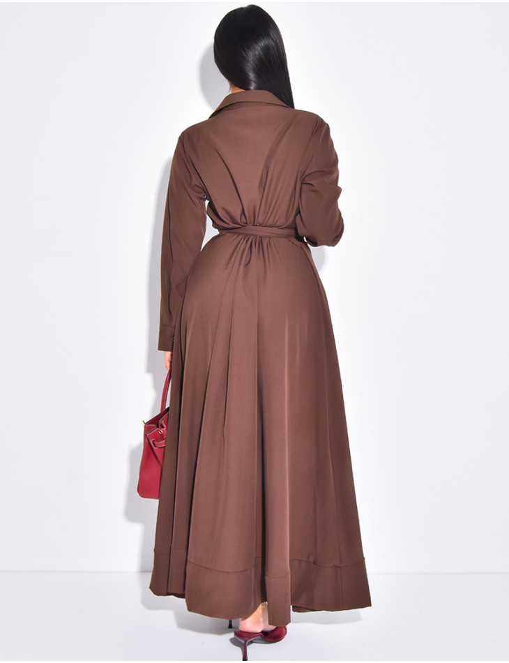 Long shirt dress with pocket and waist belt