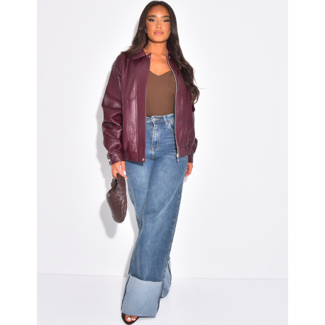 Oversized bomber jackets in thick faux leather
