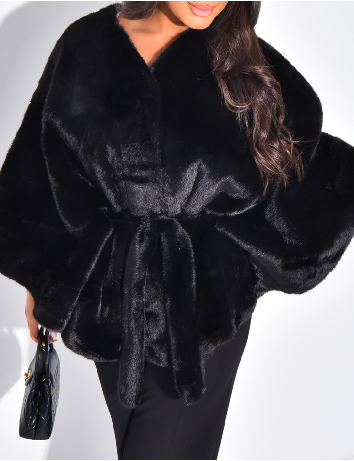 Kurzer Cape aus Kunstfell zum Binden