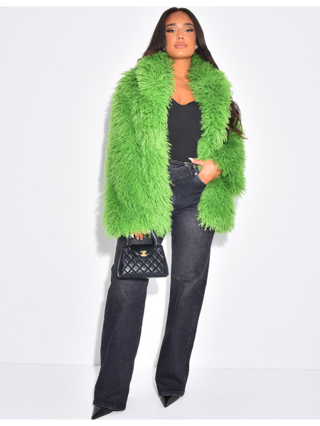 Mid-length coat with fluffy fur