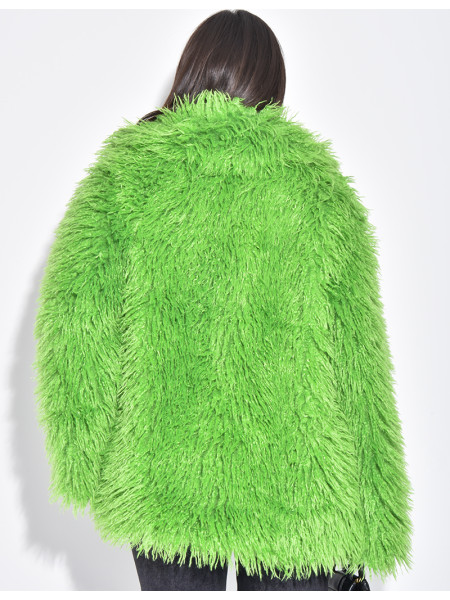 Mid-length coat with fluffy fur