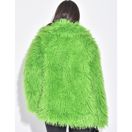 Mid-length coat with fluffy fur