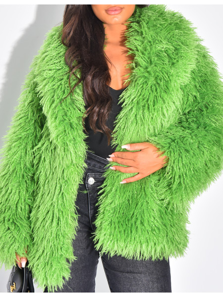 Mid-length coat with fluffy fur