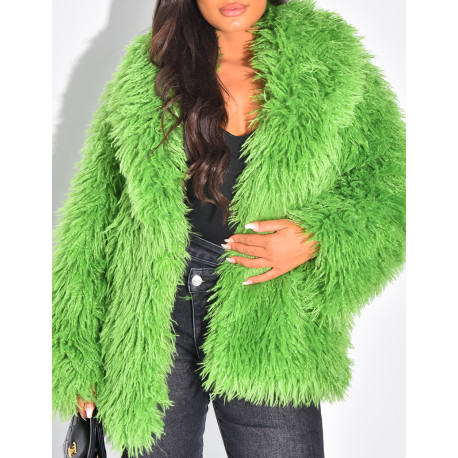 Mid-length coat with fluffy fur