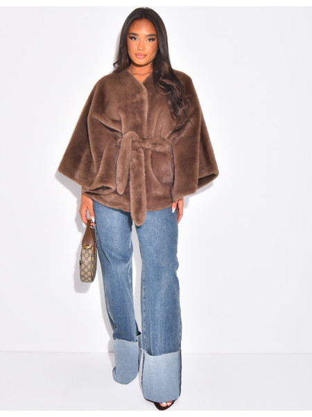 Cape courte en fausse fourrure à nouer