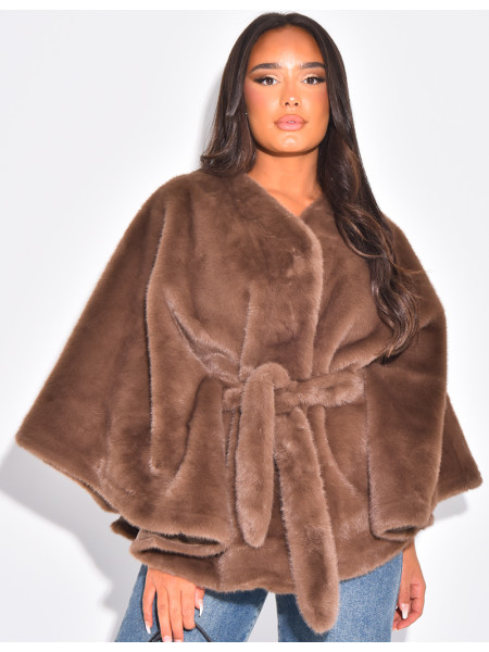 Cape courte en fausse fourrure à nouer