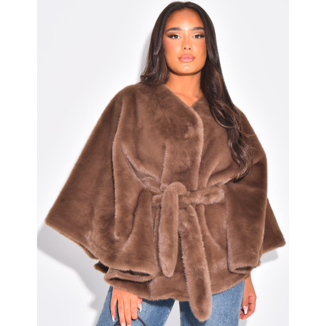 Cape courte en fausse fourrure à nouer