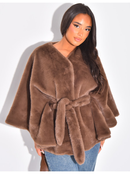 Cape courte en fausse fourrure à nouer