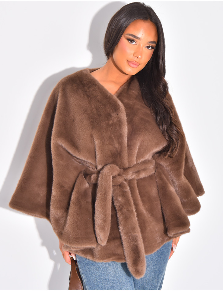 Cape courte en fausse fourrure à nouer