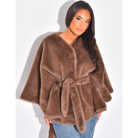 Cape courte en fausse fourrure à nouer