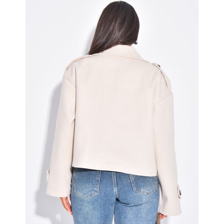 Short buttoned felt trench coat