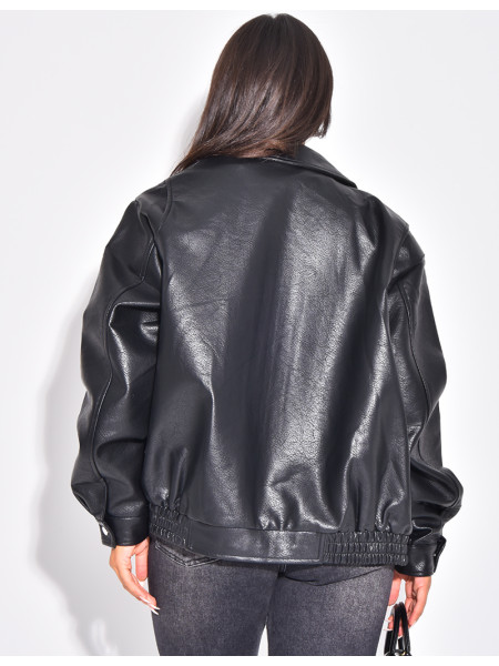 Oversized bomber jackets in thick faux leather