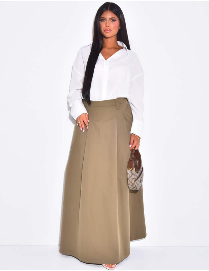 Long flared skirt in waterproof fabric