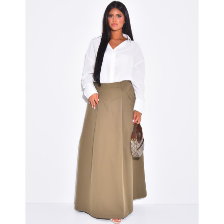 Long flared skirt in waterproof fabric
