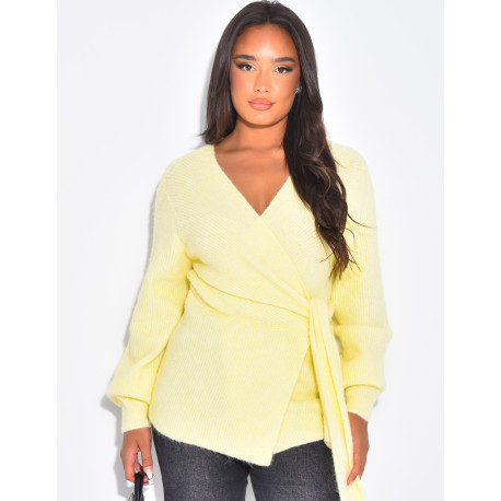 Gilet tout doux en maille effet cache- coeur à nouer