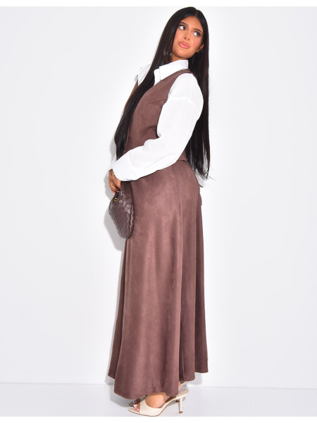 Ensemble gilet et jupe en suédine