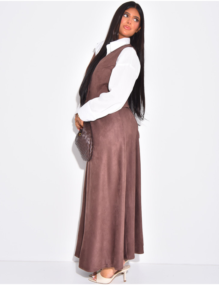 Ensemble gilet et jupe en suédine