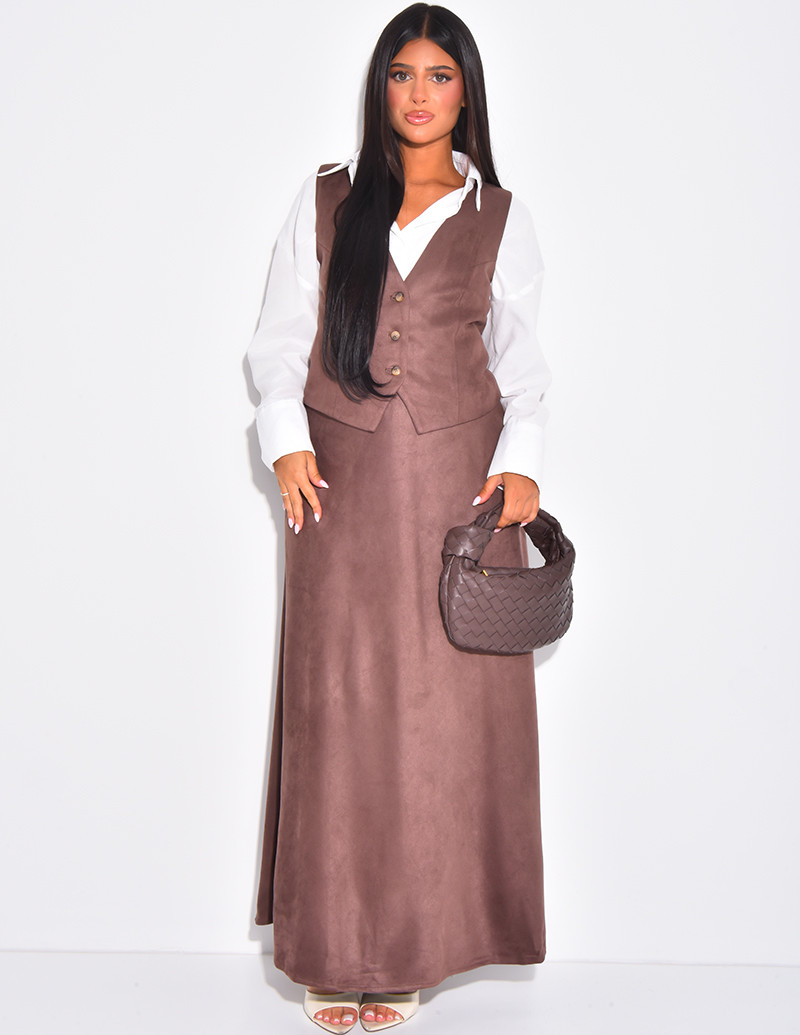 Suede-effect cardigan and...