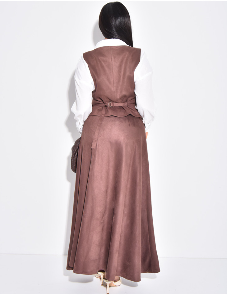 Ensemble gilet et jupe en suédine