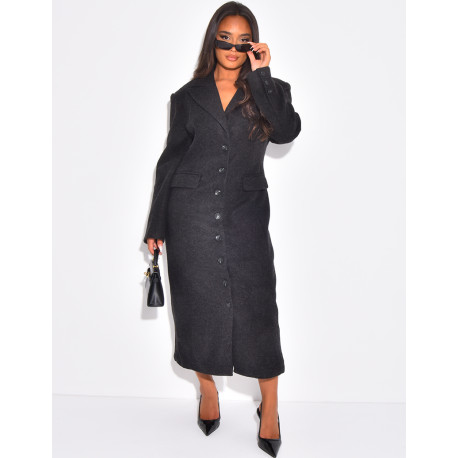 Long fitted felt coat with buttons
