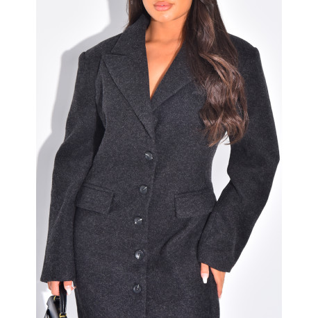 Manteau long en feutrine cintré à boutons
