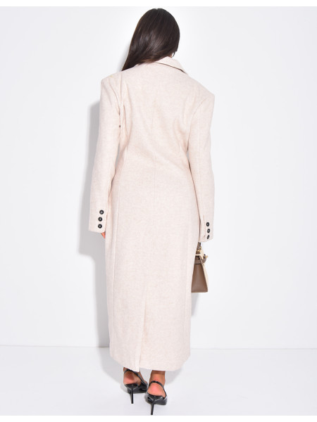 Langer, taillierter Mantel aus Filz mit Knöpfen