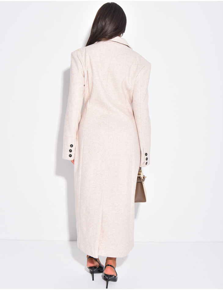 Langer, taillierter Mantel aus Filz mit Knöpfen