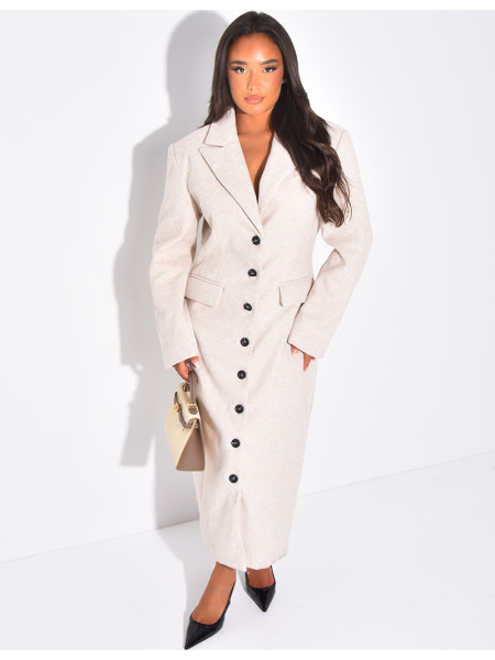 Langer, taillierter Mantel aus Filz mit Knöpfen