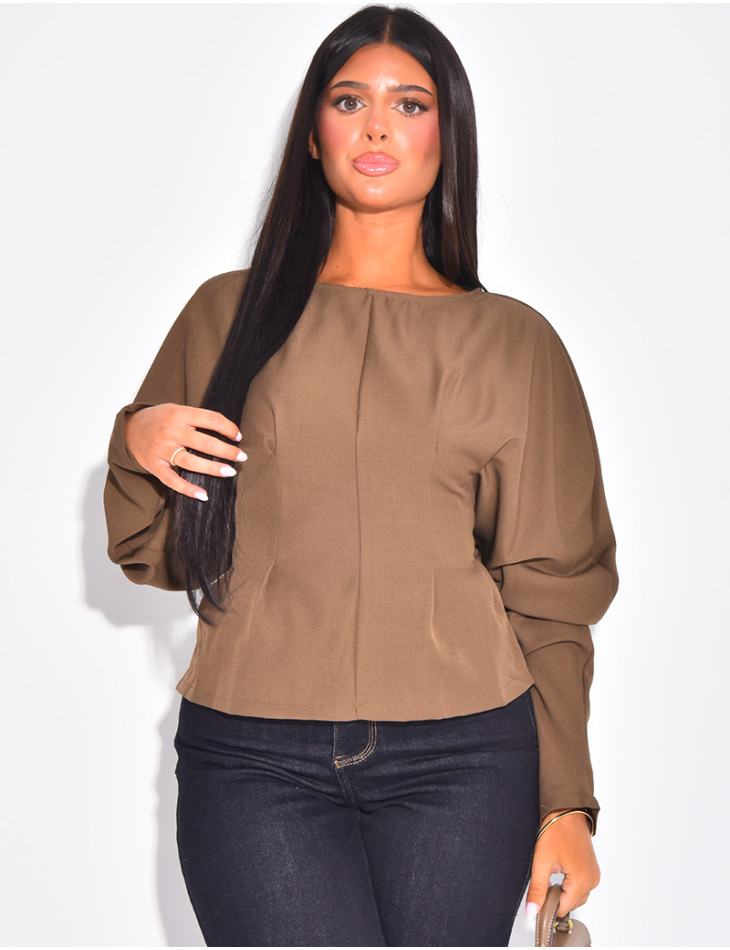 Long-sleeved blouse, fitted at the waist with a bow at the back