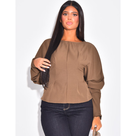 Long-sleeved blouse, fitted at the waist with a bow at the back
