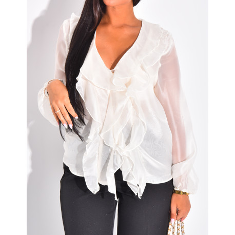 Chemisier en voile transparent à volants
