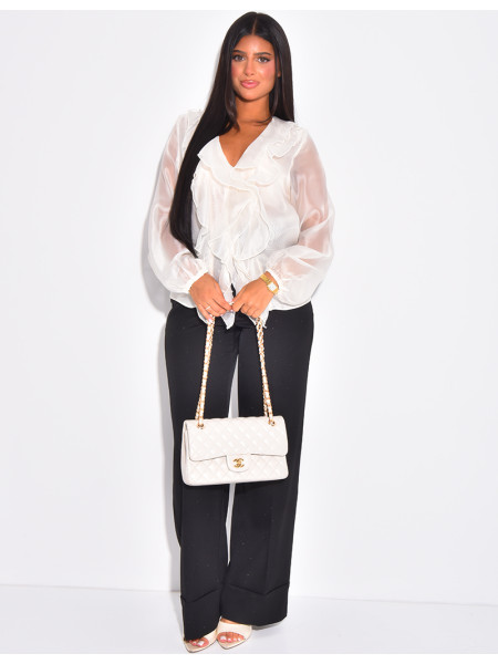 Chemisier en voile transparent à volants