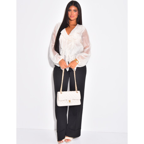 Chemisier en voile transparent à volants