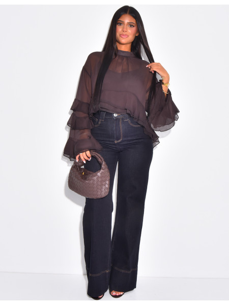 Blouse en voile transparent à volant et doublure