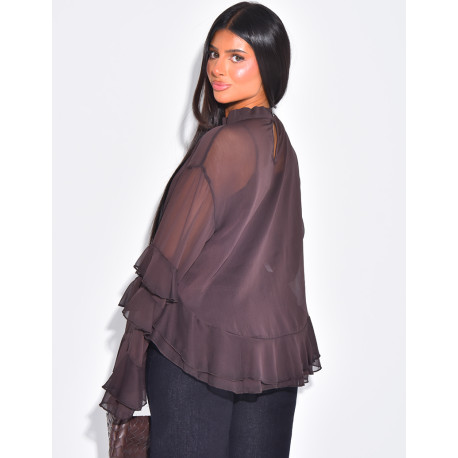 Blouse en voile transparent à volant et doublure