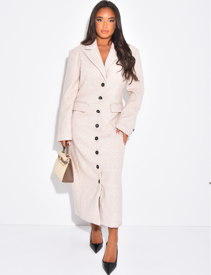 Long fitted felt coat with buttons