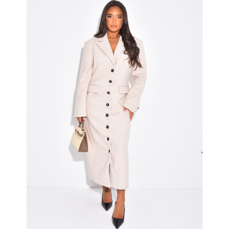 Long fitted felt coat with buttons